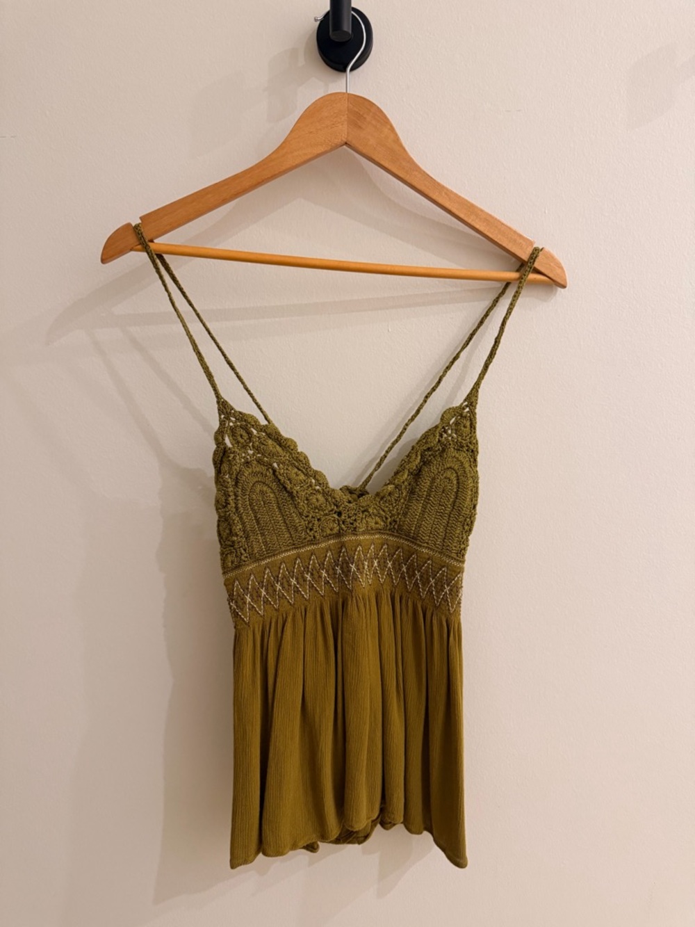 Free People Crochet Cami Top - Olive Green